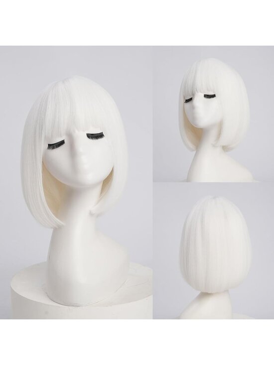 Women White Blonde Heat Resistant Synthetic Straight Ombre Bob Wig Bangs 10 Inch main image 6